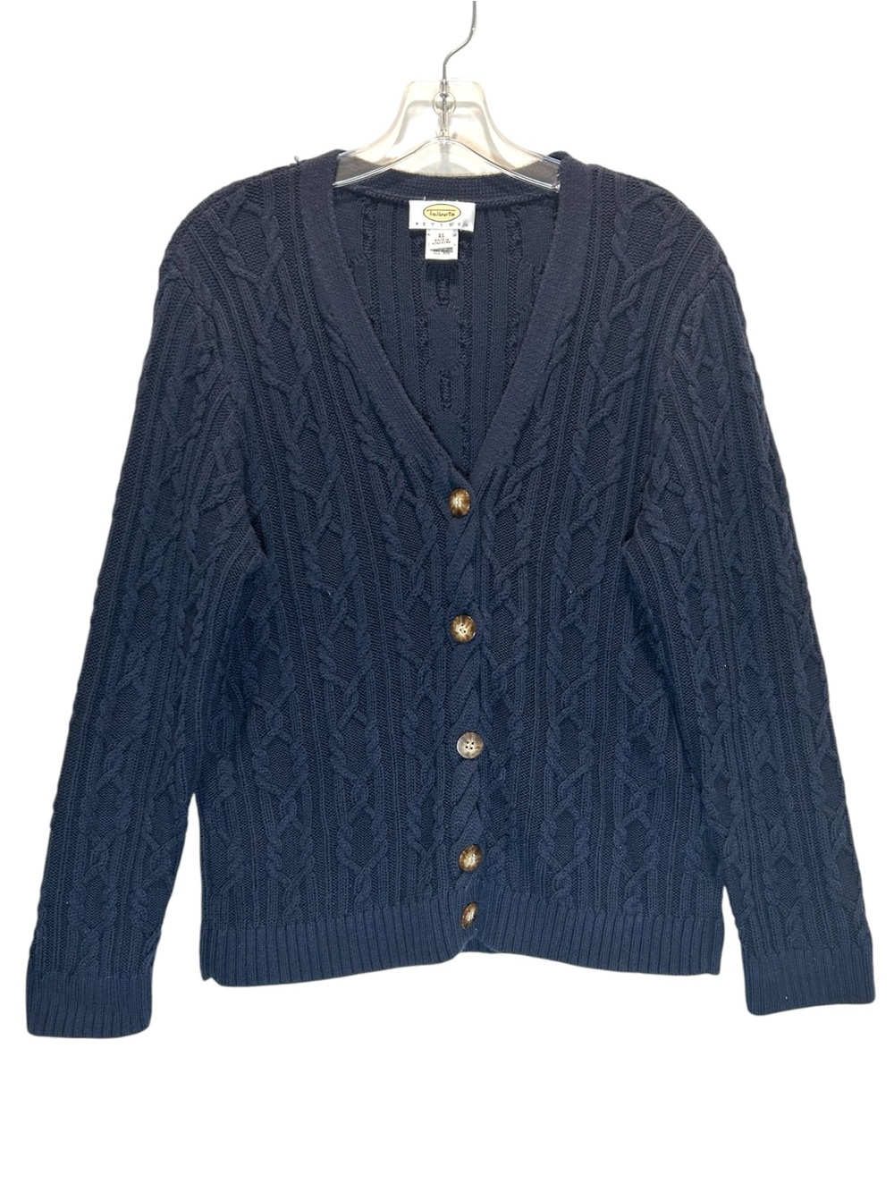 Talbots Navy Blue Cable Knit V-Neck Cardigan Sweater - Petite Extra Large